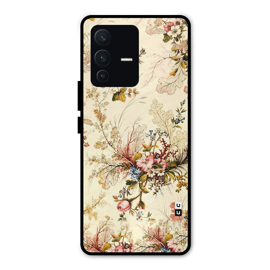 Beige Floral Metal Back Case for Vivo V23 Pro