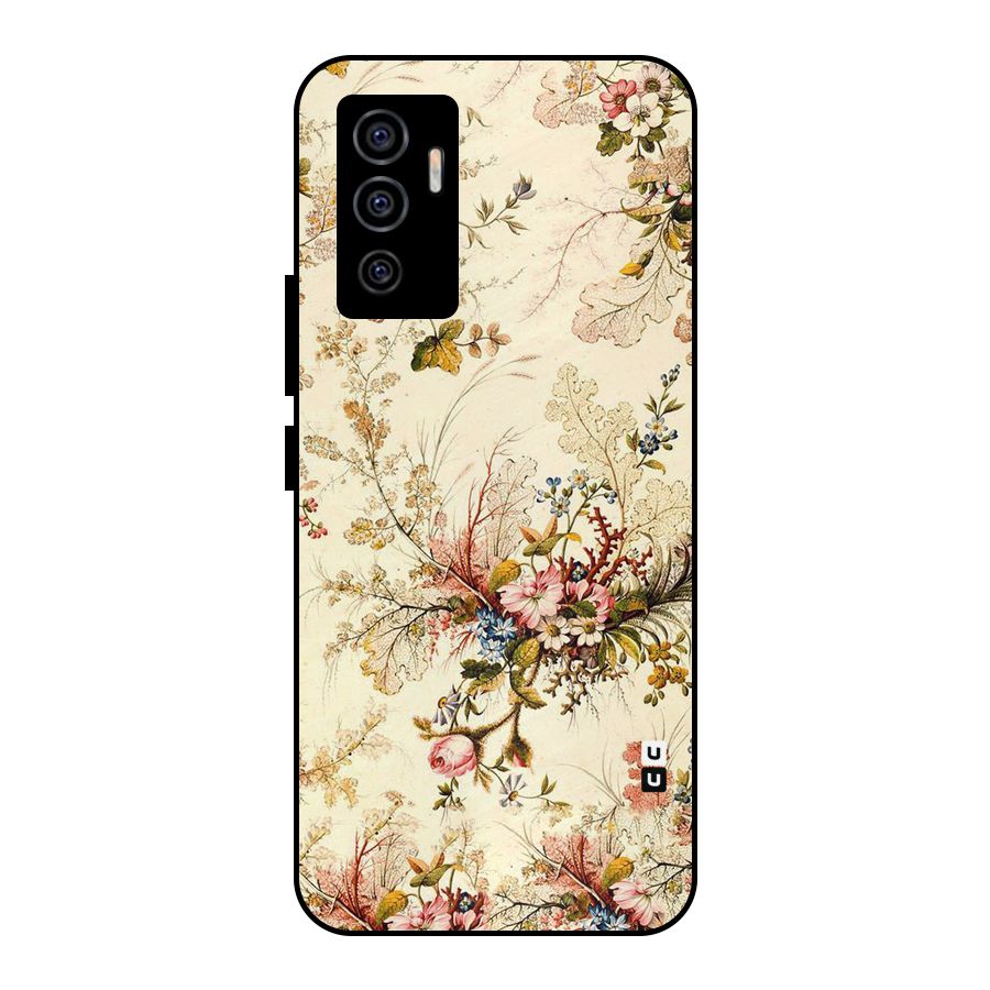 Beige Floral Metal Back Case for Vivo V23e