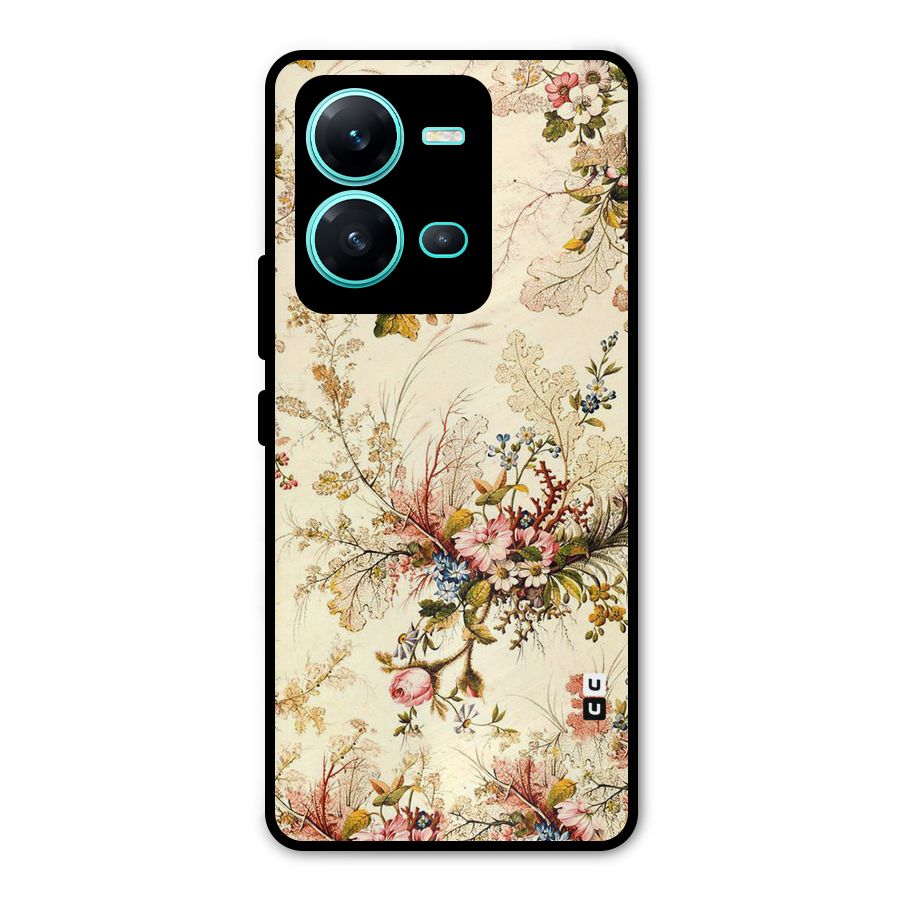 Beige Floral Metal Back Case for Vivo V25