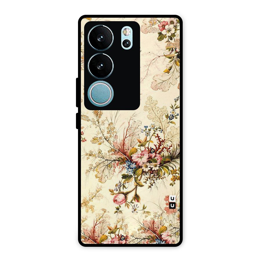 Beige Floral Metal Back Case for Vivo V29 Pro