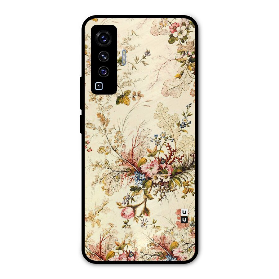 Beige Floral Metal Back Case for Vivo X50