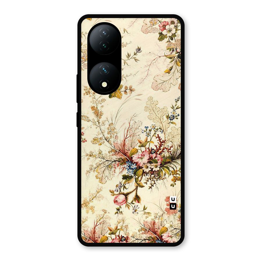 Beige Floral Metal Back Case for Vivo Y100a