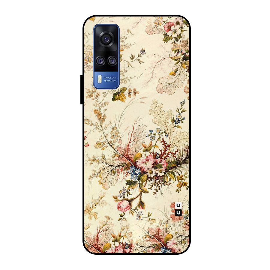 Beige Floral Metal Back Case for Vivo Y51