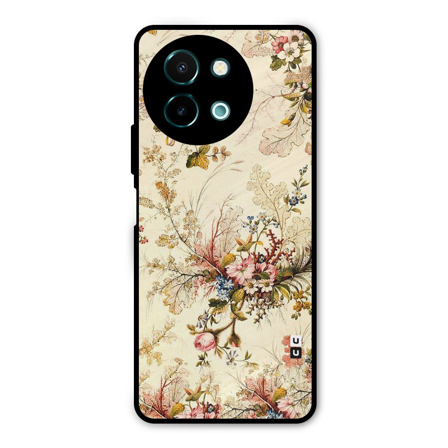 Beige Floral Metal Back Case for Vivo Y58