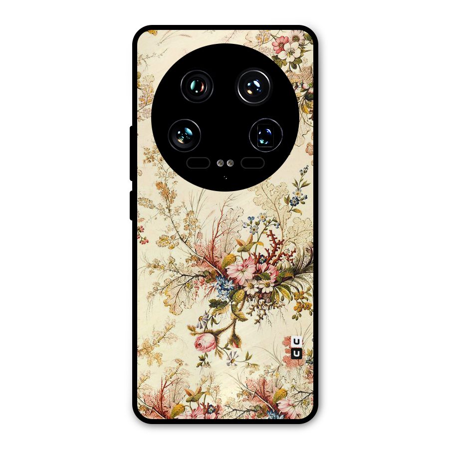Beige Floral Metal Back Case for Xiaomi 14 Ultra