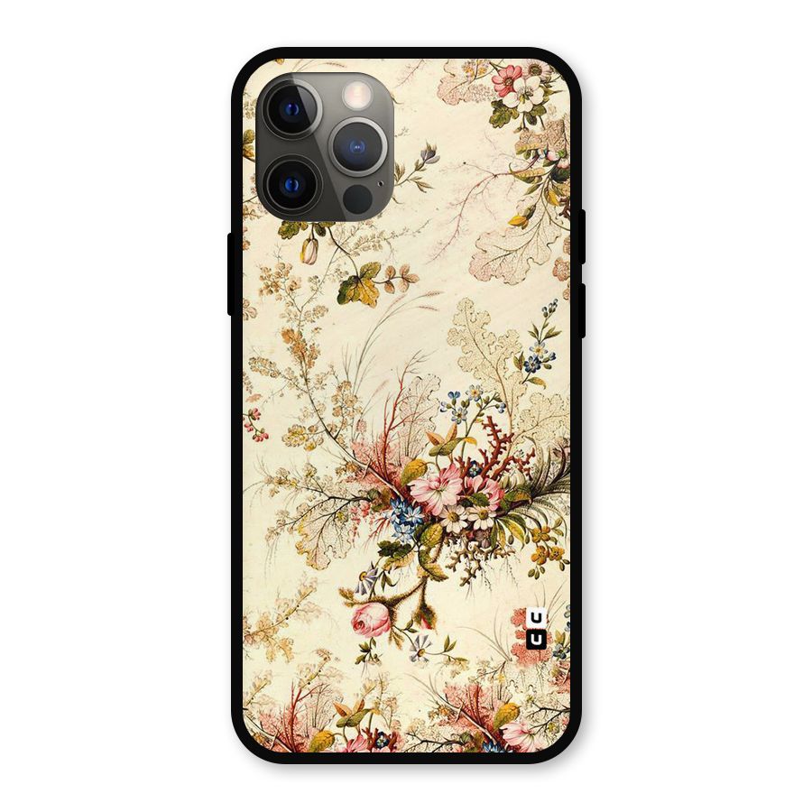Beige Floral Metal Back Case for iPhone 12 Pro