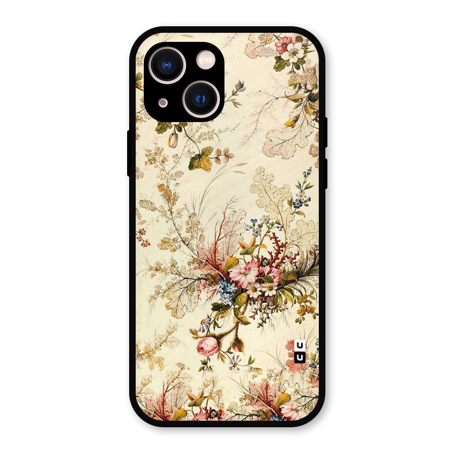 Beige Floral Metal Back Case for iPhone 13