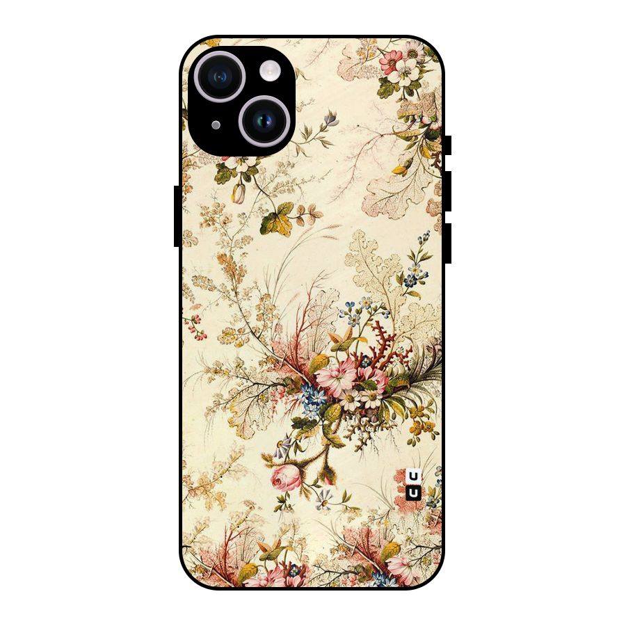 Beige Floral Metal Back Case for iPhone 14 Plus