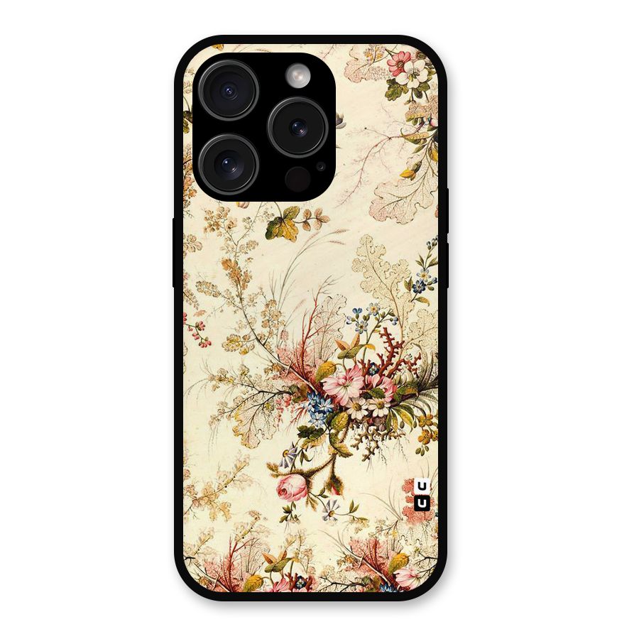Beige Floral Metal Back Case for iPhone 15 Pro