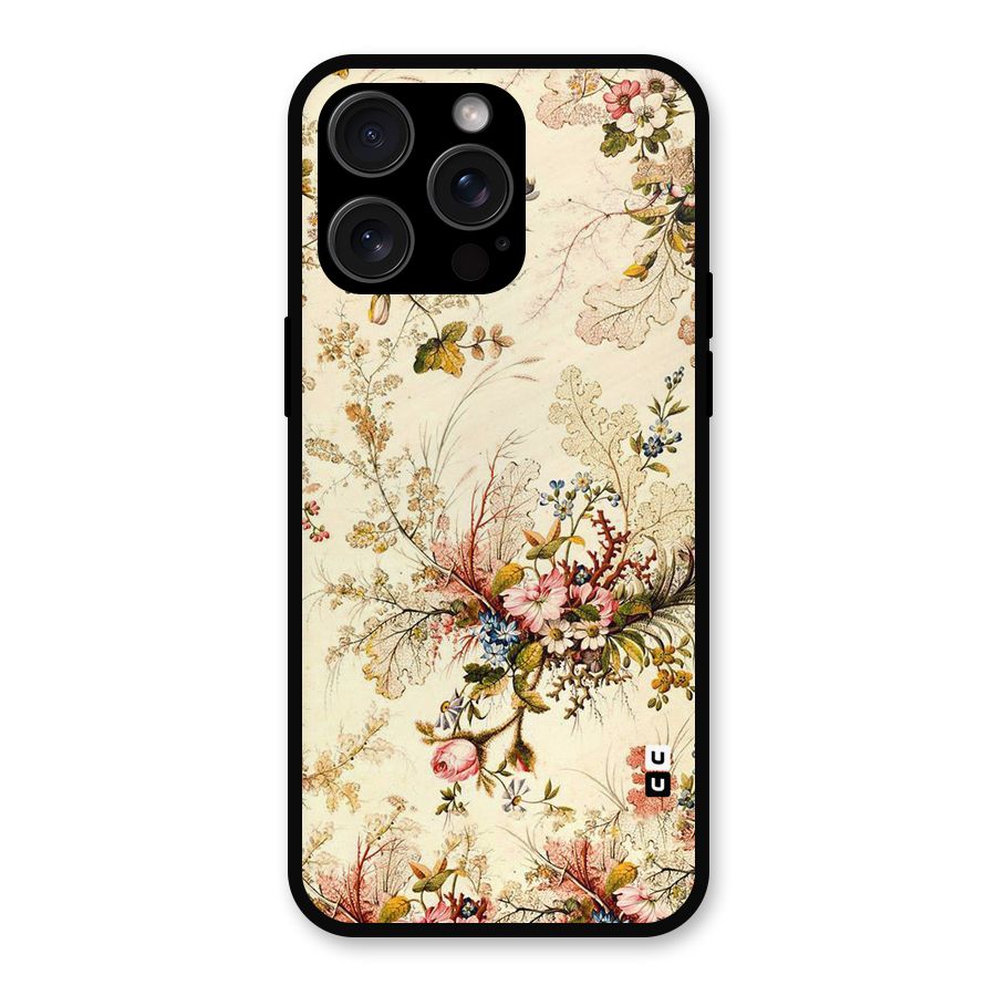 Beige Floral Metal Back Case for iPhone 15 Pro Max