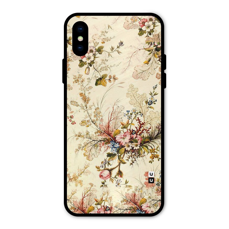 Beige Floral Metal Back Case for iPhone X