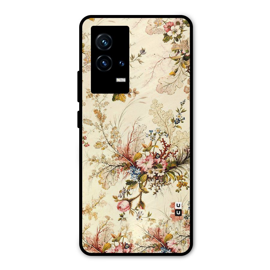Beige Floral Metal Back Case for iQOO 9 5G