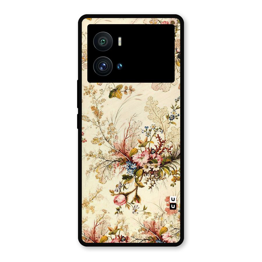 Beige Floral Metal Back Case for iQOO 9 Pro