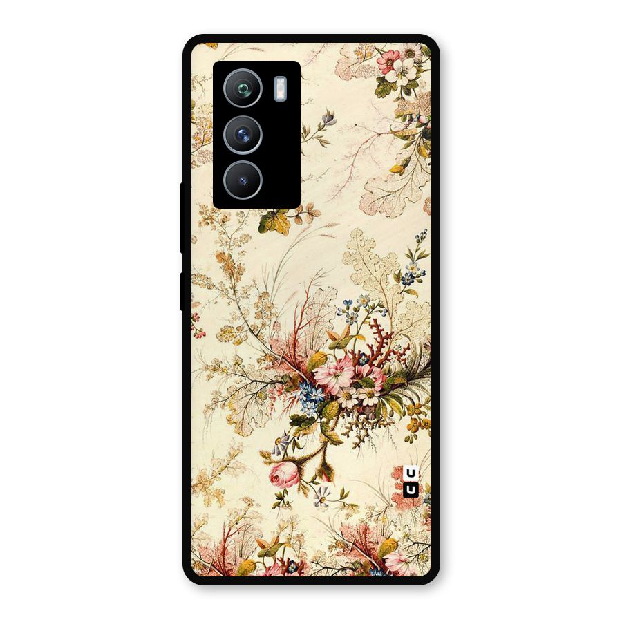 Beige Floral Metal Back Case for iQOO 9 SE