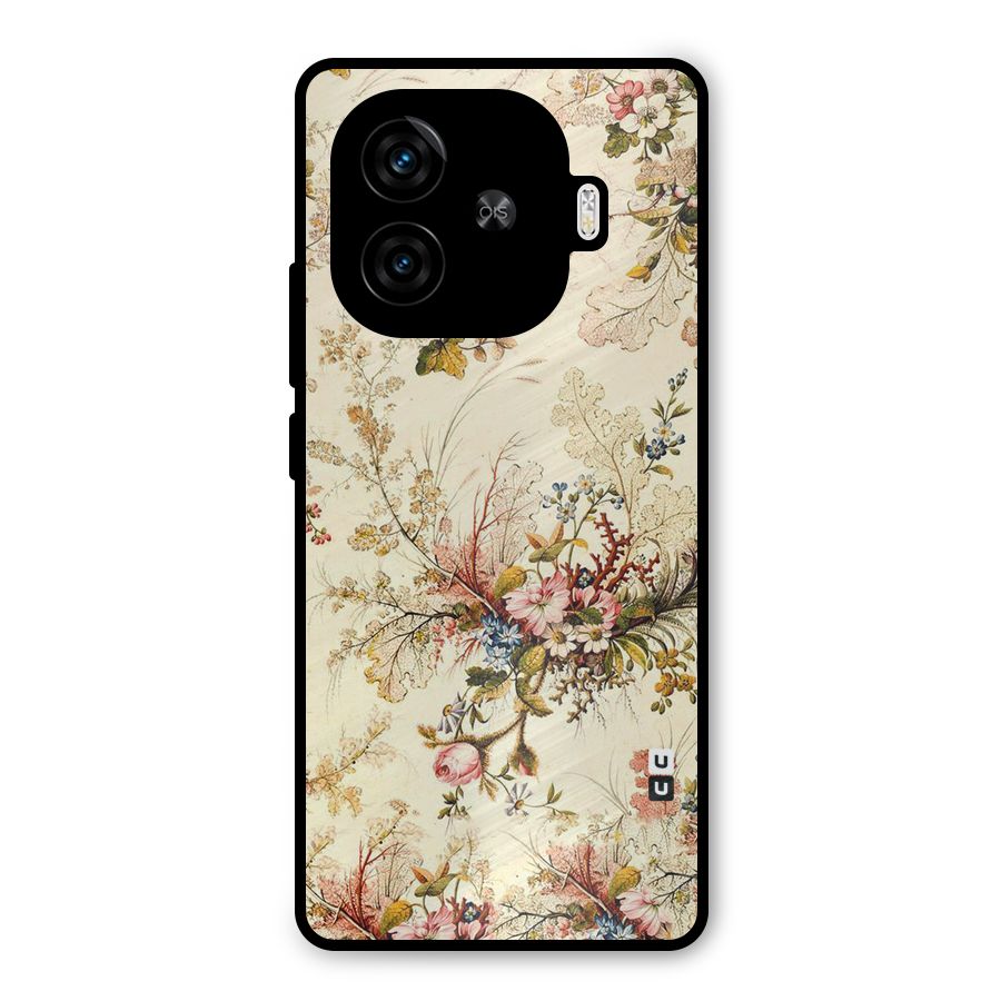 Beige Floral Metal Back Case for iQOO Z9 Turbo
