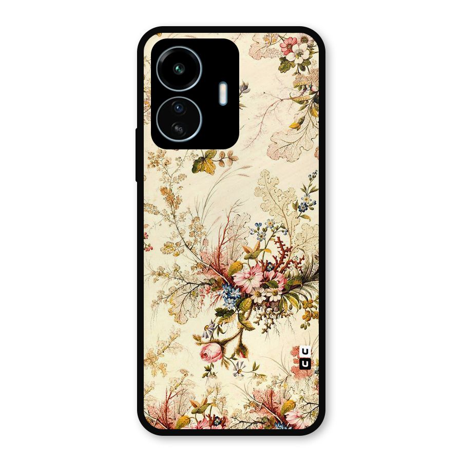 Beige Floral Metal Back Case for vivo iQOO Z6 Lite 5G
