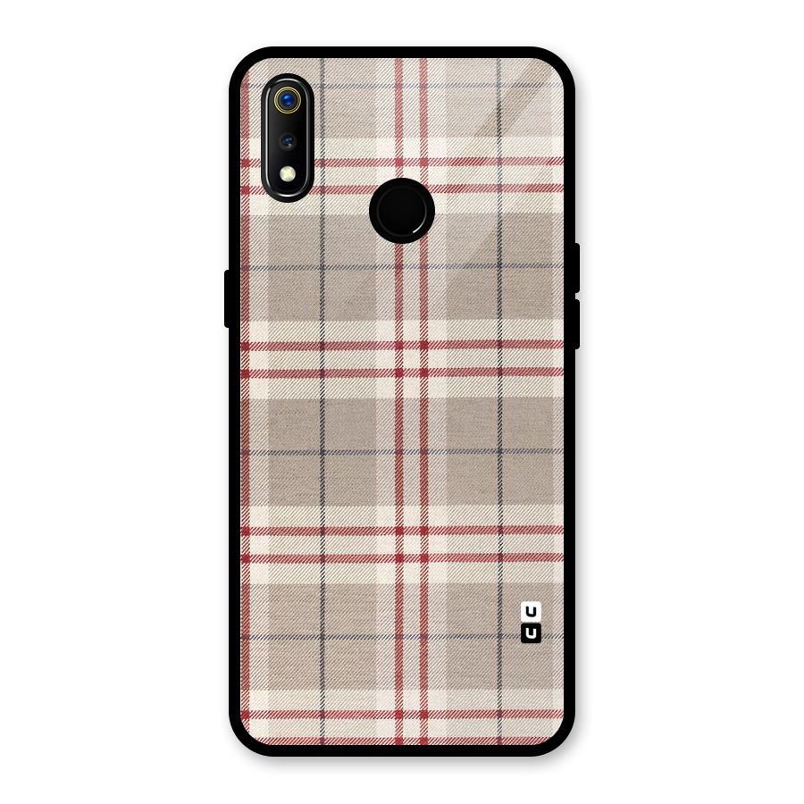 Beige Red Check Glass Back Case for Realme 3i