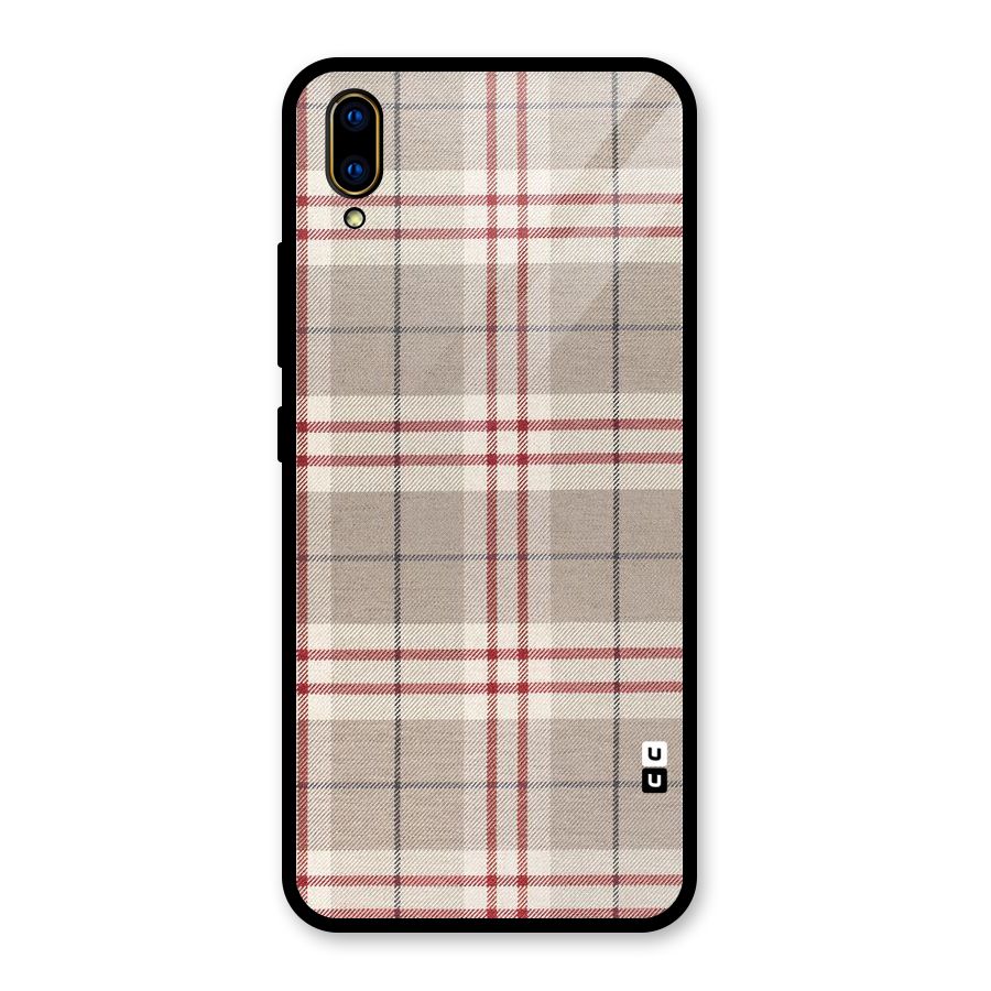 Beige Red Check Glass Back Case for Vivo V11 Pro