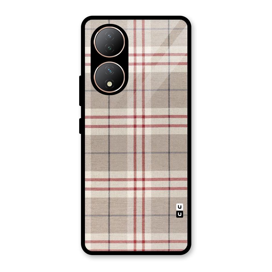 Beige Red Check Glass Back Case for Vivo Y100A