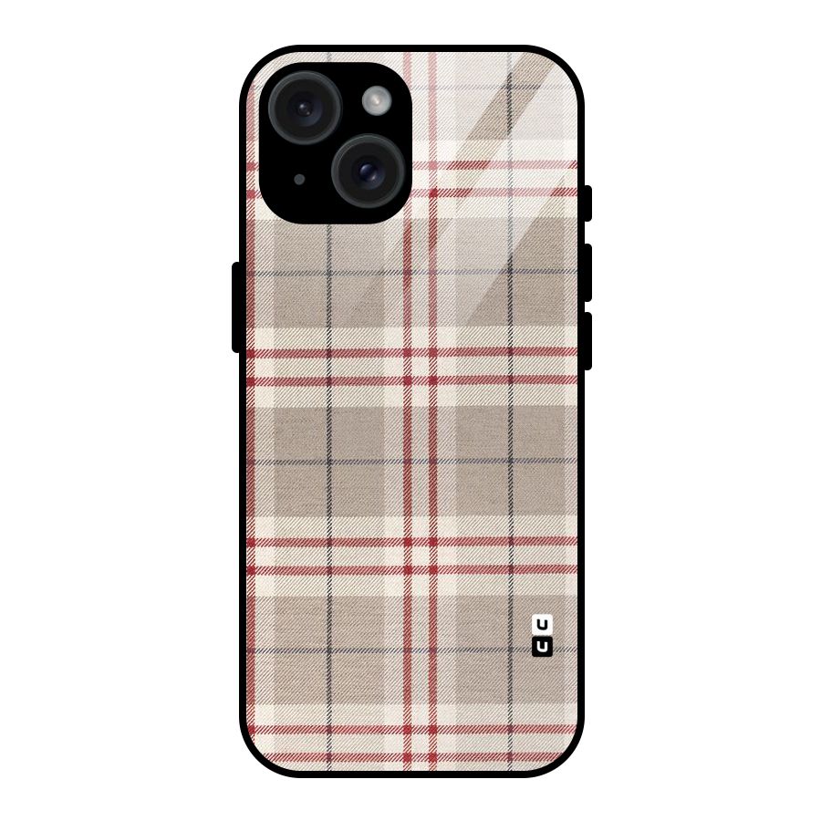 Beige Red Check Glass Back Case for iPhone 15