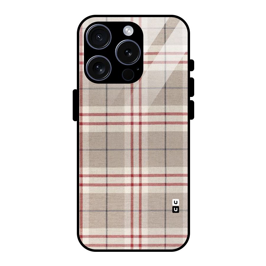 Beige Red Check Glass Back Case for iPhone 15 Pro
