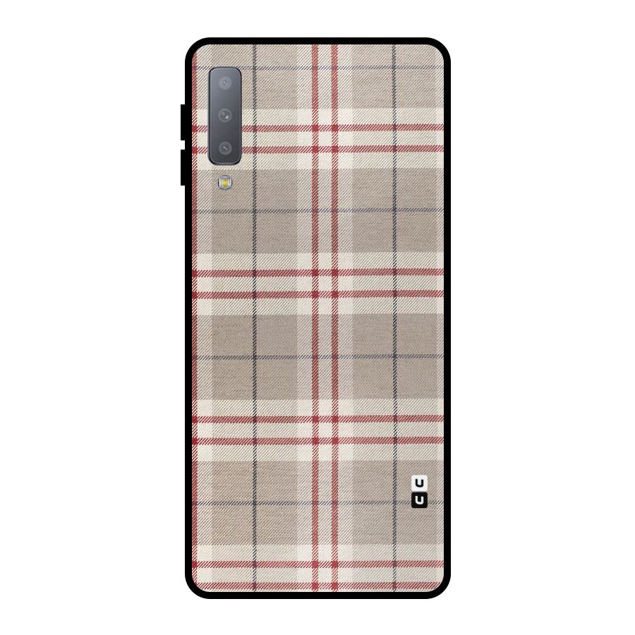 Beige Red Check Metal Back Case for Galaxy A7 (2018)
