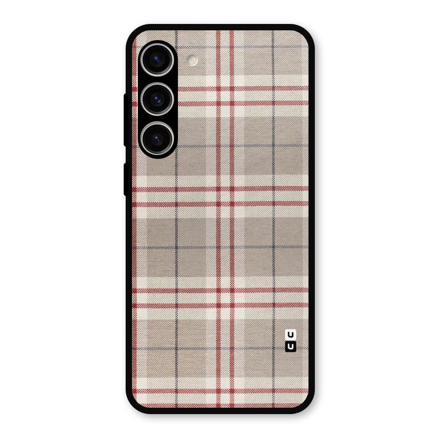 Beige Red Check Metal Back Case for Galaxy S23 Plus