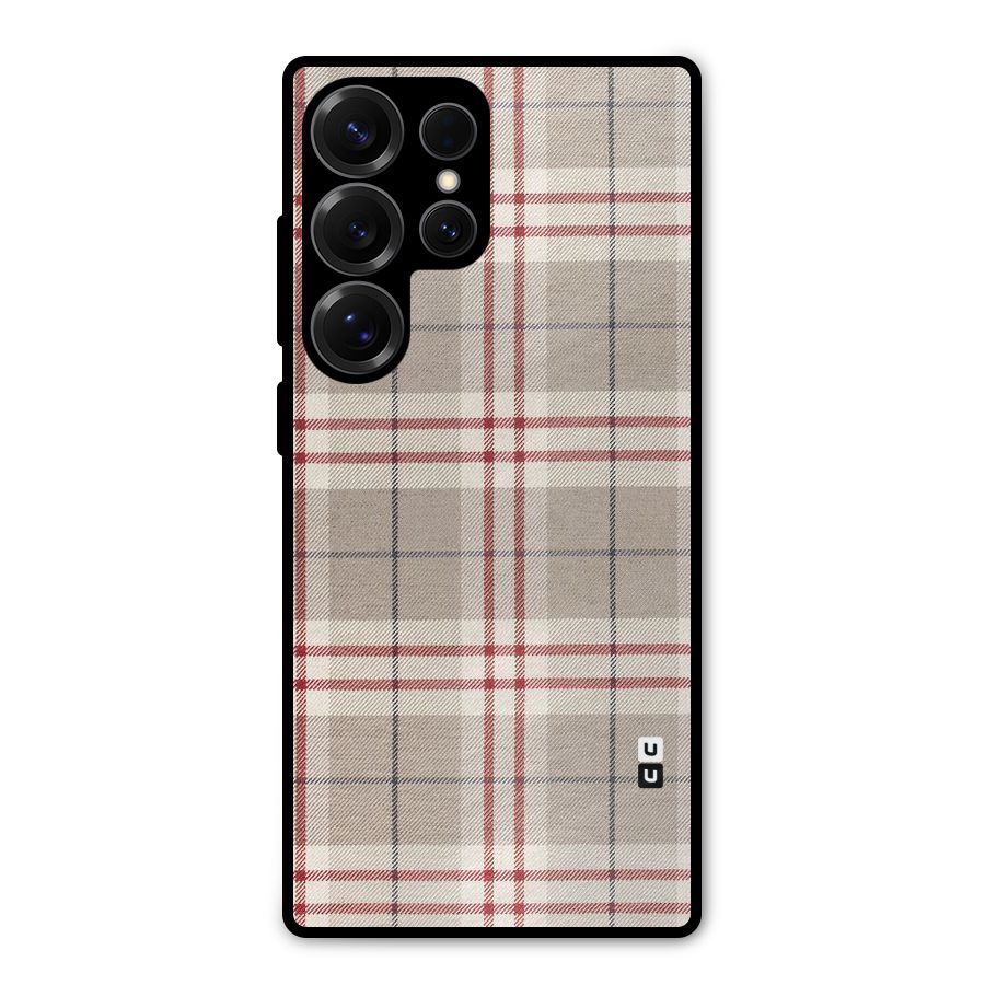 Beige Red Check Metal Back Case for Galaxy S25 Ultra