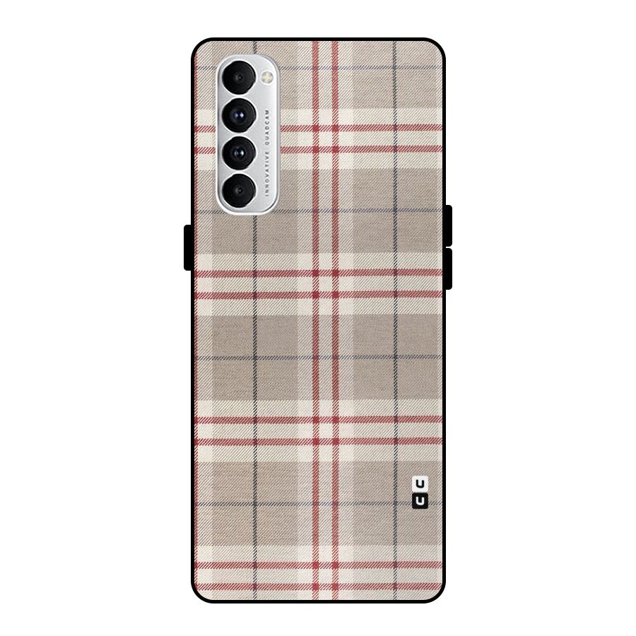 Beige Red Check Metal Back Case for Oppo Reno4 Pro