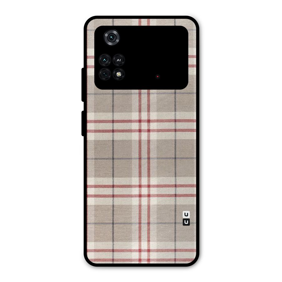 Beige Red Check Metal Back Case for Poco M4 Pro 4G
