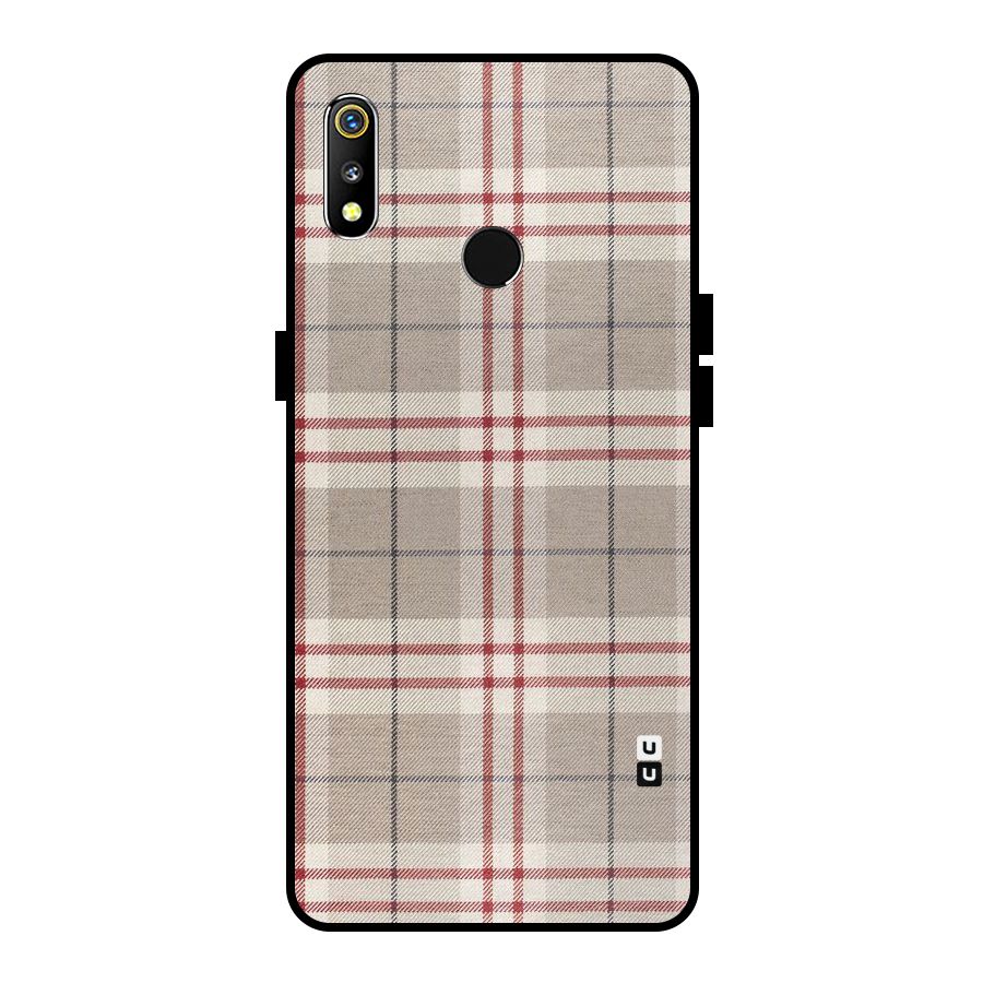 Beige Red Check Metal Back Case for Realme 3i