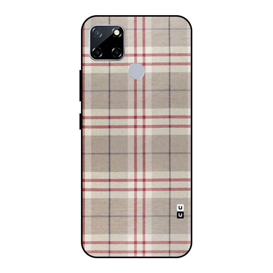 Beige Red Check Metal Back Case for Realme Narzo 20