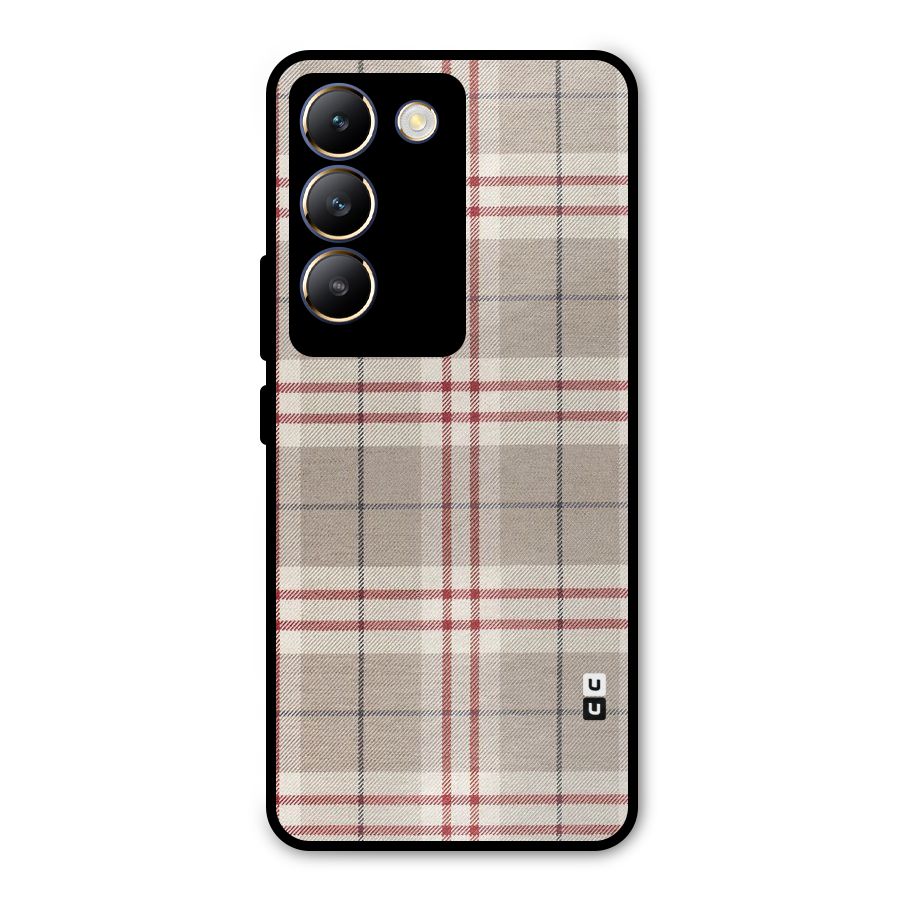 Beige Red Check Metal Back Case for Vivo T3 5G