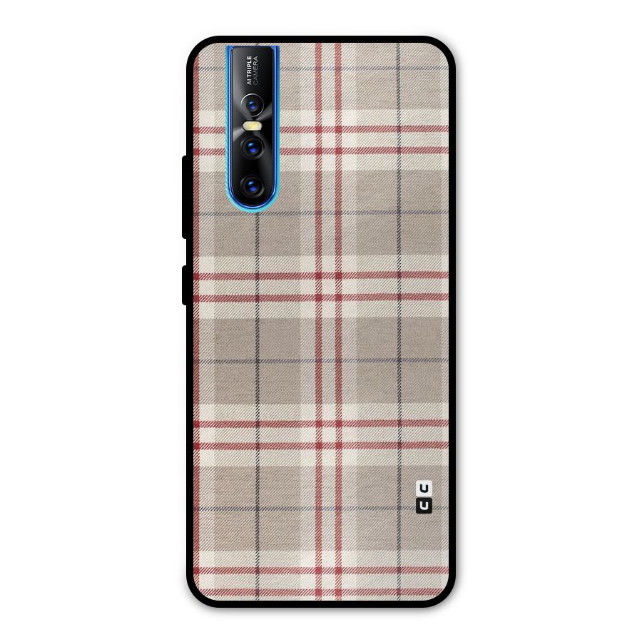 Beige Red Check Metal Back Case for Vivo V15 Pro