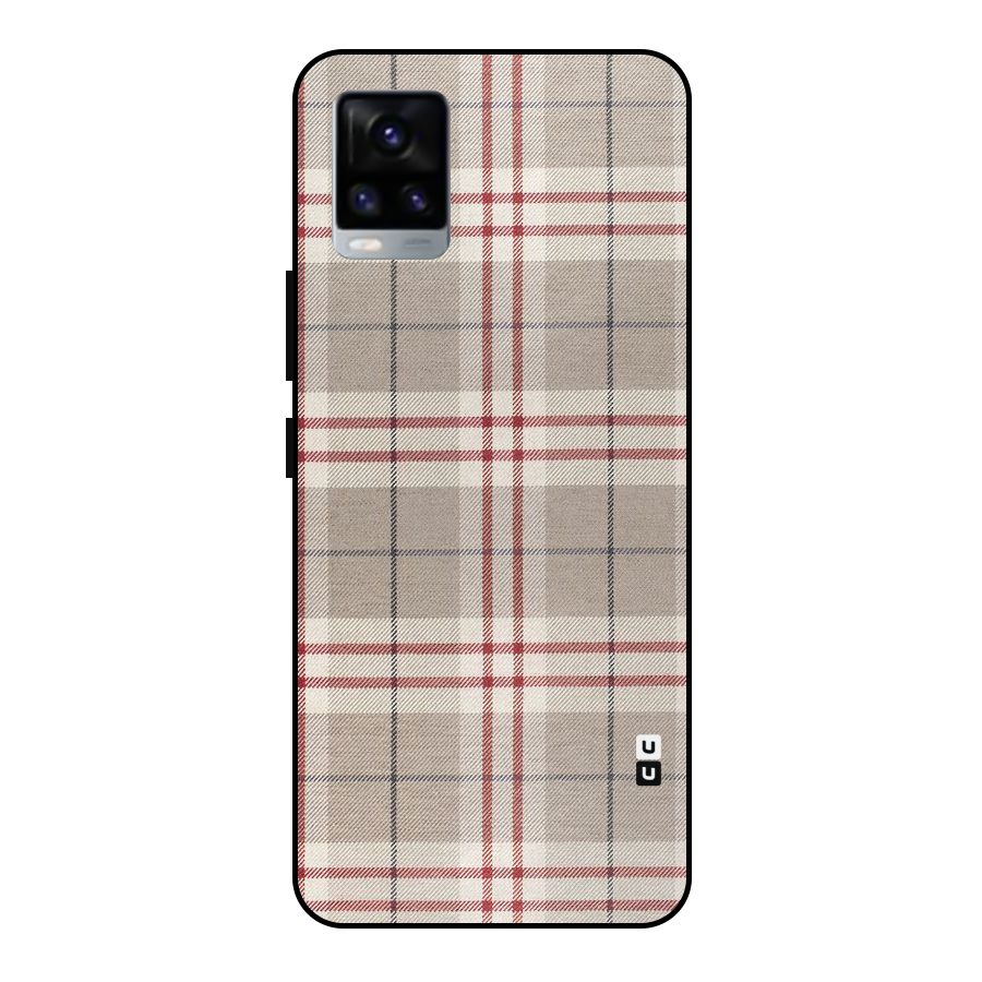 Beige Red Check Metal Back Case for Vivo V20 2021