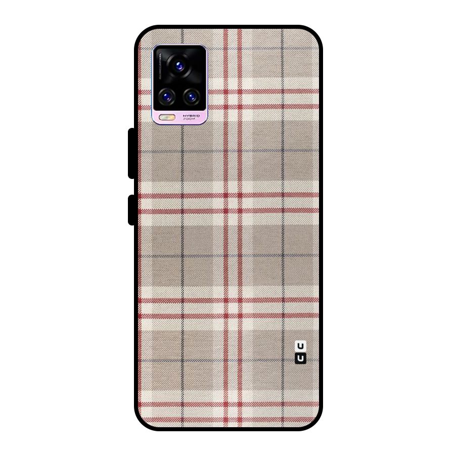 Beige Red Check Metal Back Case for Vivo V20 Pro