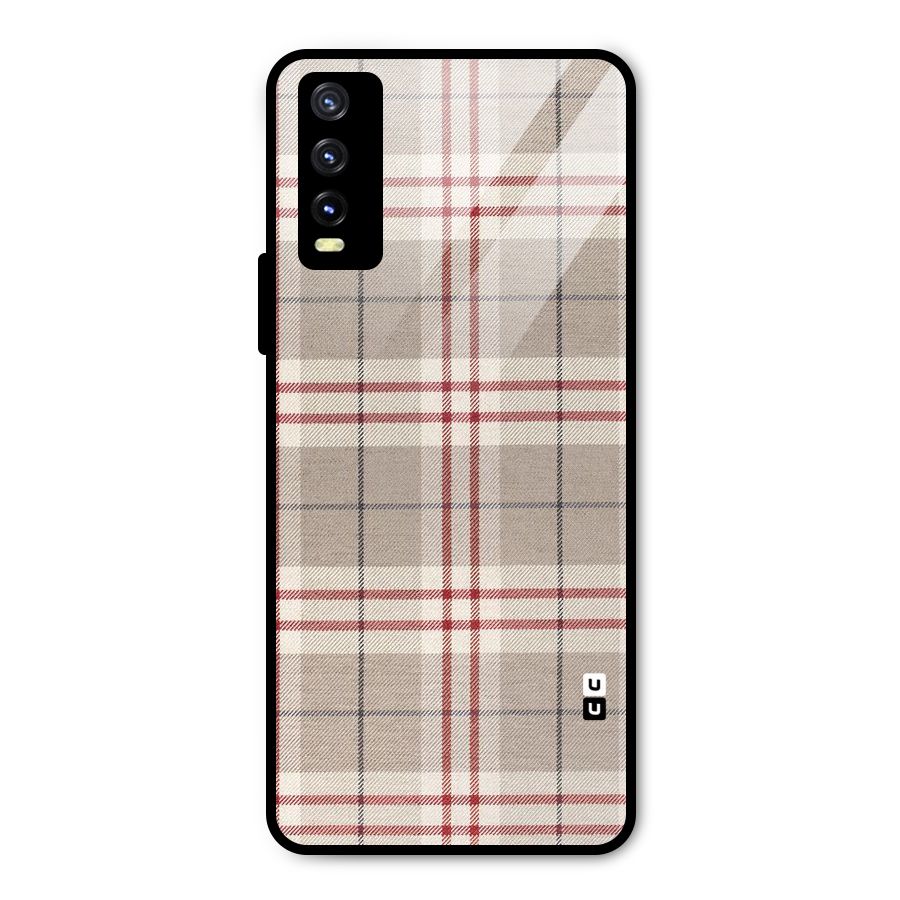 Beige Red Check Metal Back Case for Vivo Y20g
