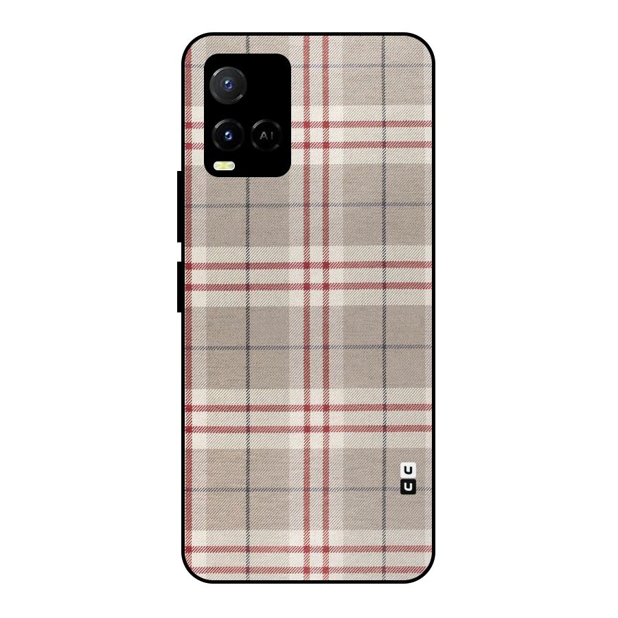 Beige Red Check Metal Back Case for Vivo Y21T