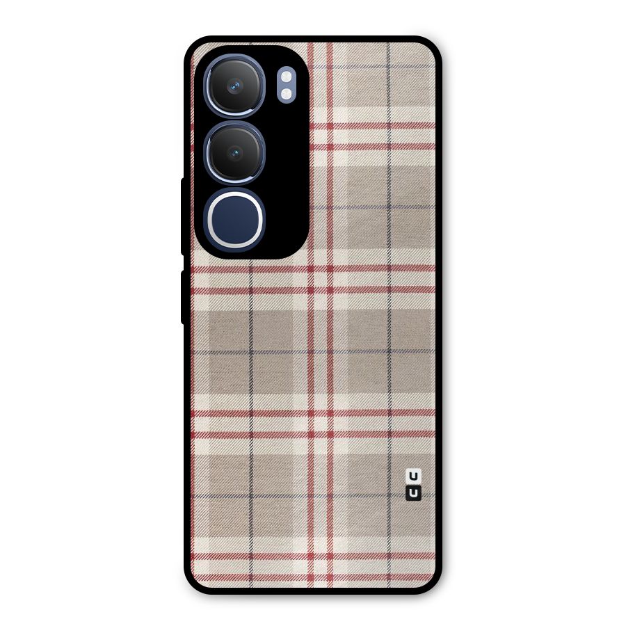 Beige Red Check Metal Back Case for Vivo Y29