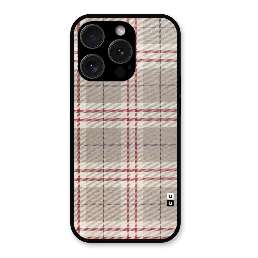 Beige Red Check Metal Back Case for iPhone 15 Pro