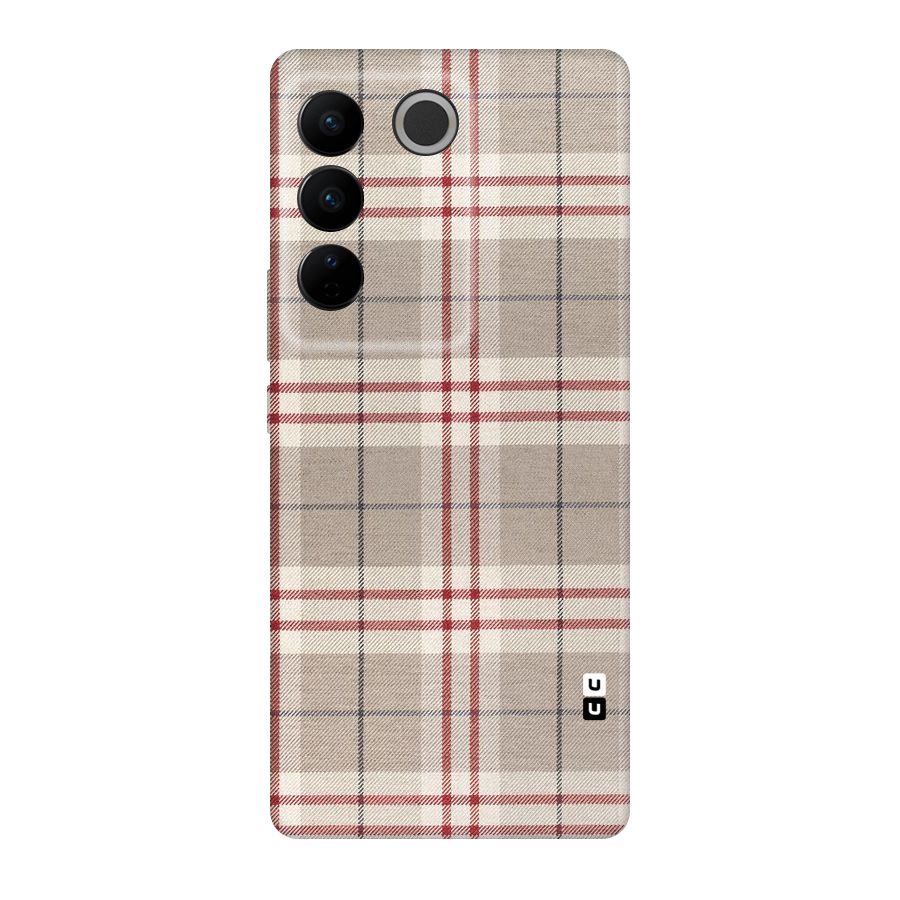 Beige Red Check Original Polycarbonate Back Case for Vivo V27