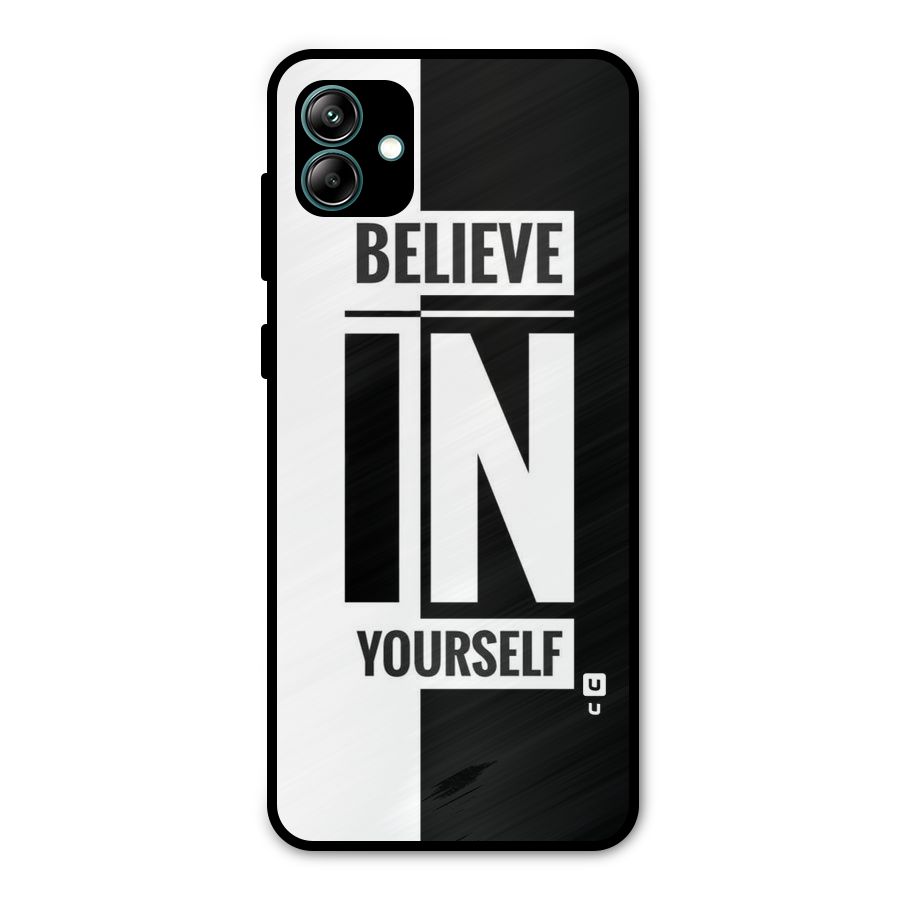 Believe Yourself Black Metal Back Case for Galaxy A04