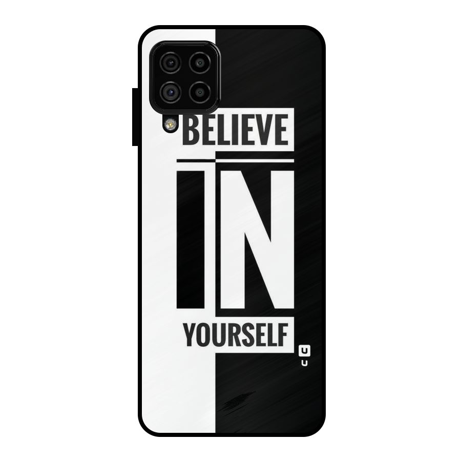 Believe Yourself Black Metal Back Case for Galaxy A22 4G