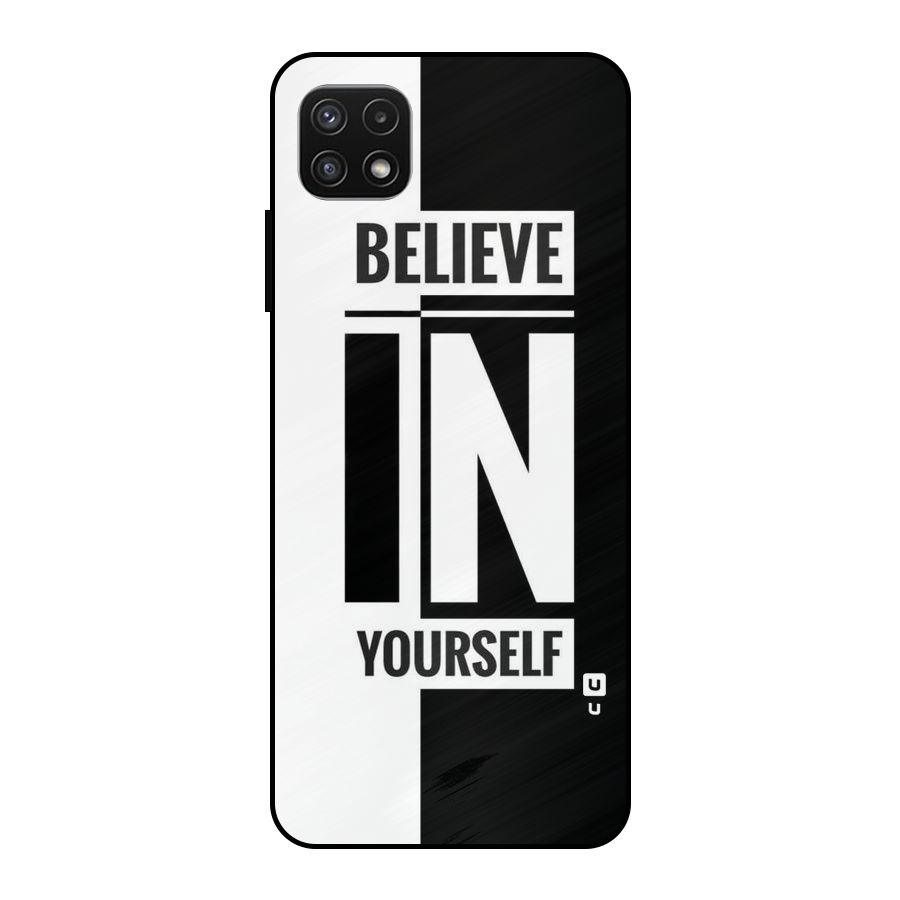 Believe Yourself Black Metal Back Case for Galaxy A22 5G