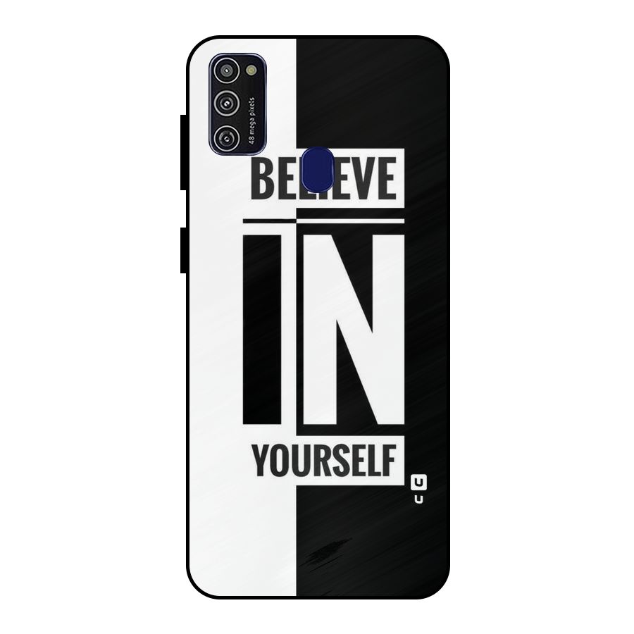 Believe Yourself Black Metal Back Case for Galaxy M21