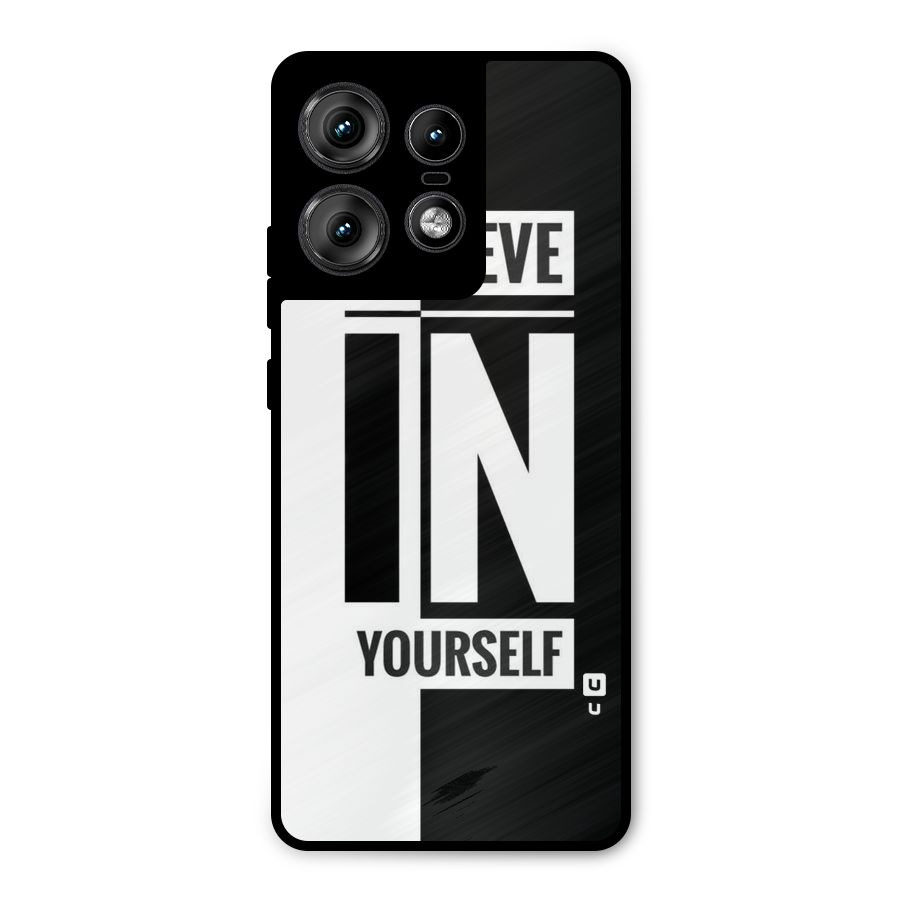 Believe Yourself Black Metal Back Case for Motorola Edge 50 Pro