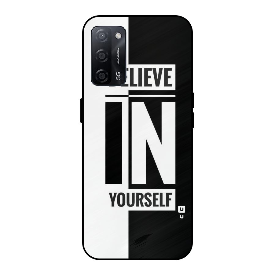 Believe Yourself Black Metal Back Case for Oppo A53s 5G