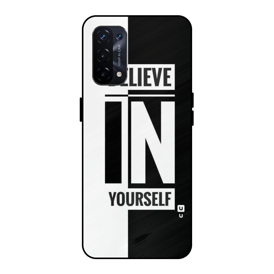Believe Yourself Black Metal Back Case for Oppo A74 5G