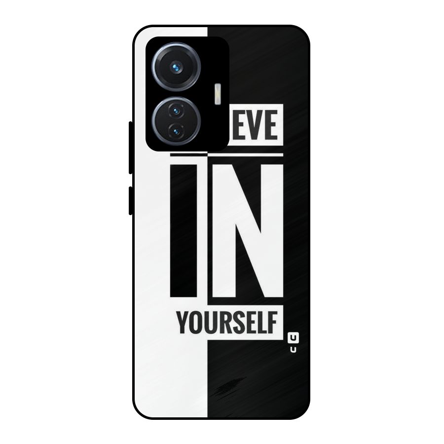 Believe Yourself Black Metal Back Case for Vivo T1 44W