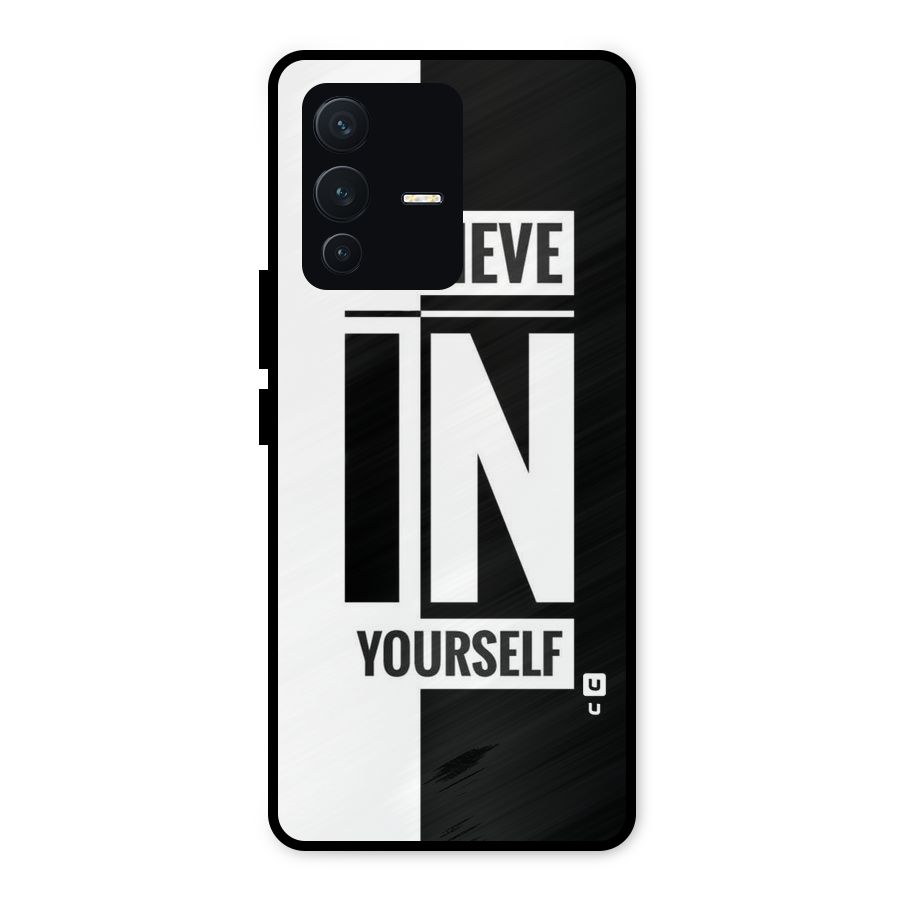 Believe Yourself Black Metal Back Case for Vivo V23 5G